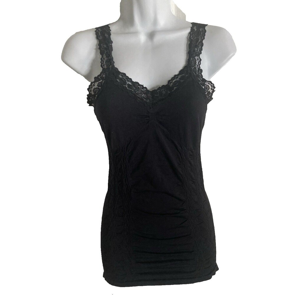 Elietian Womens Black Cami Tank Top One Size Lace Trim Stretch Whimsigoth Fairy
